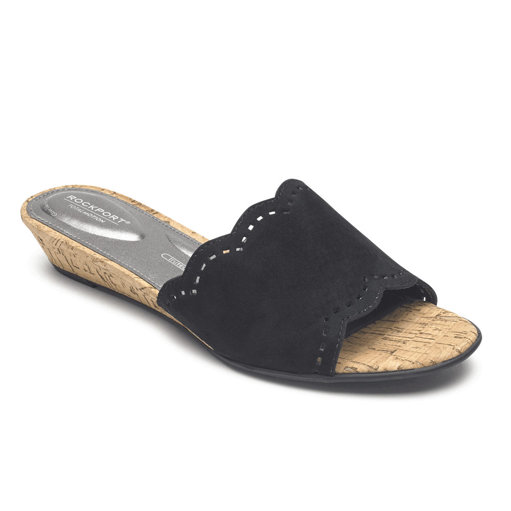 Rockport Womens Slides Black - Total Motion Zandra Scallop - UK 435-AMFVQZ